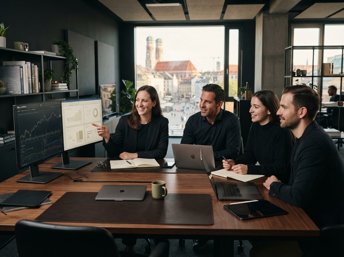 Zennlode Assets team reviewing AI-driven market analysis